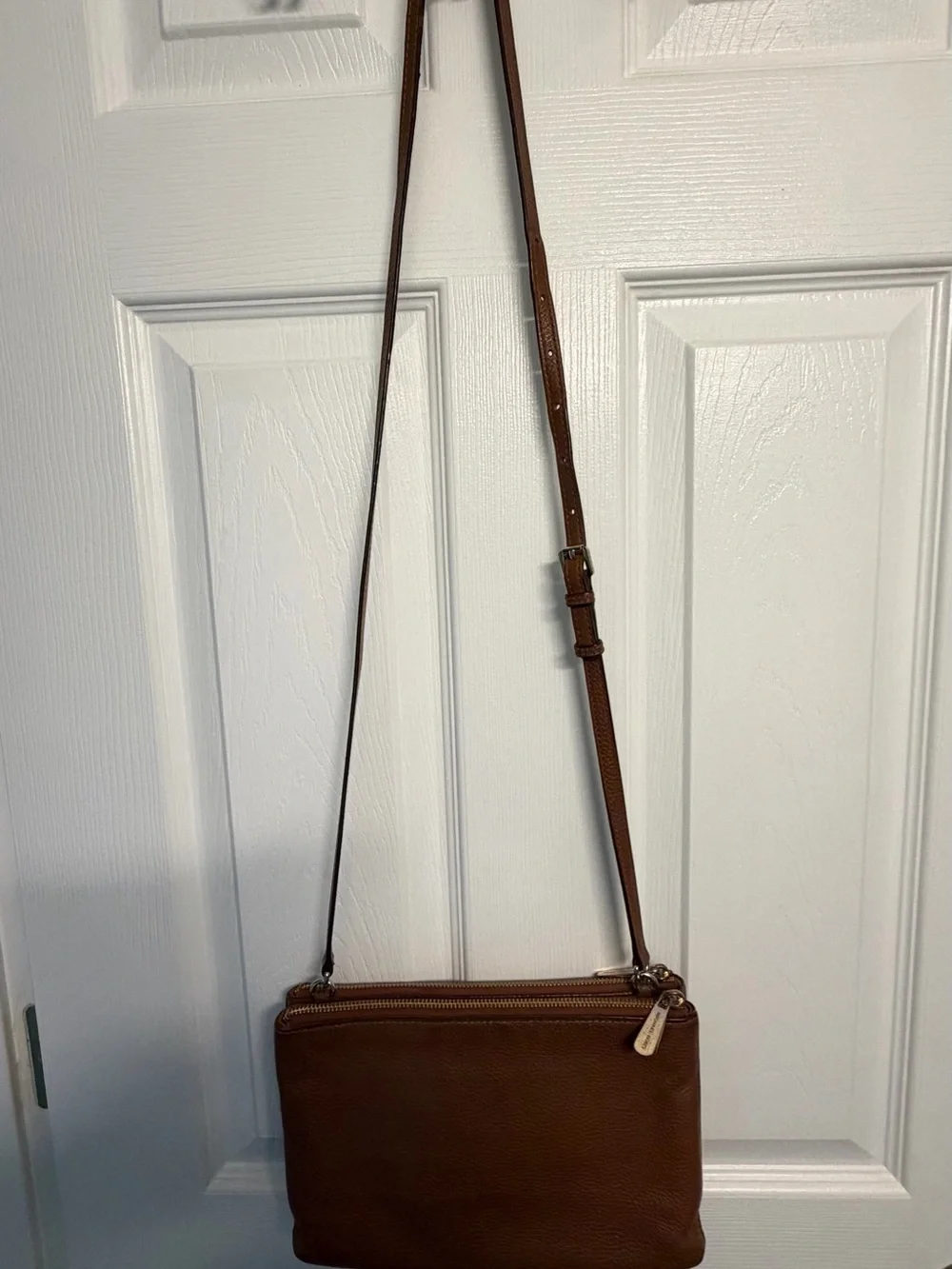 Michael Kors Brown Leather Double-Zip Crossbody with Gold Hardware